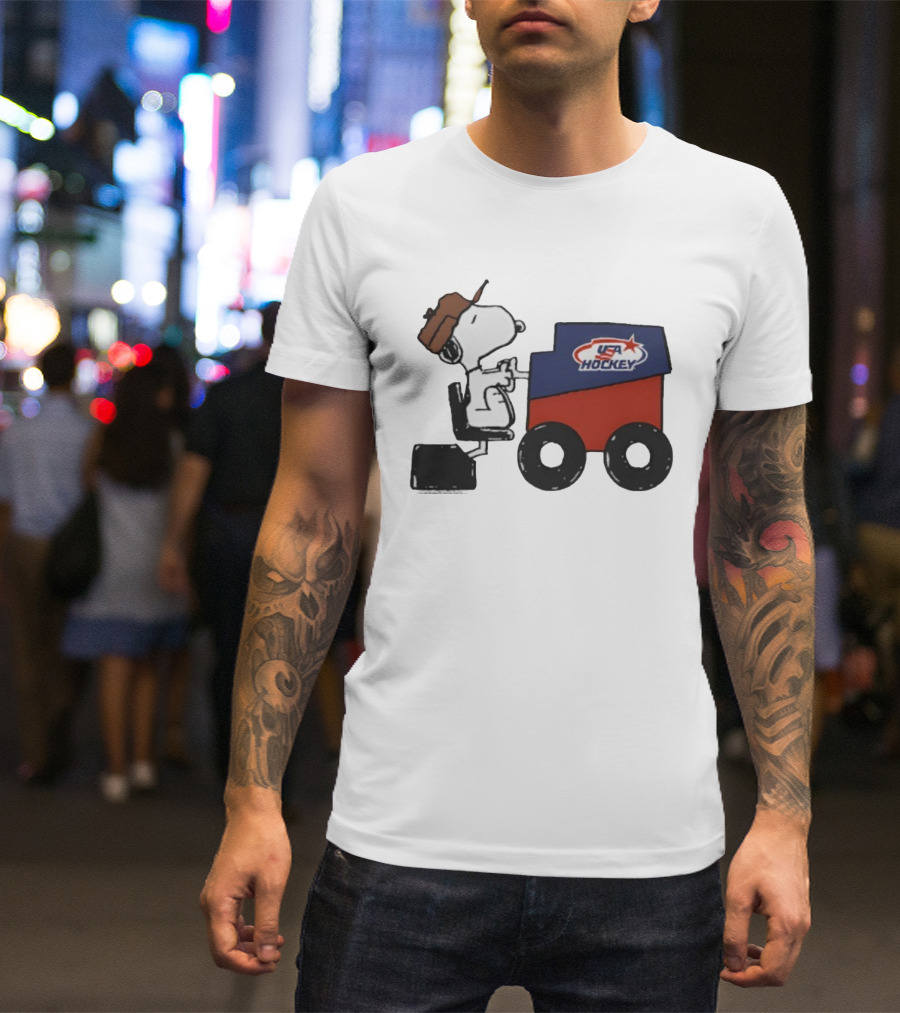 Peanuts Snoopy USA Hockey Zamboni Fresh Ice T-Shirt