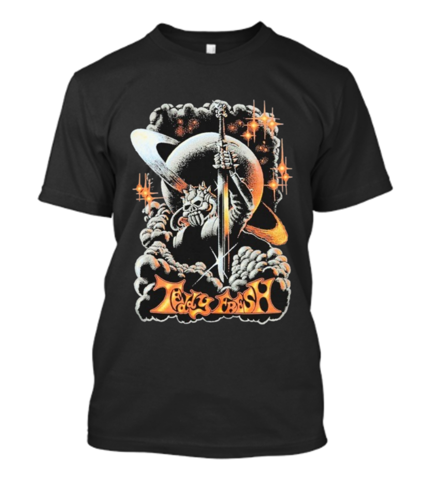 Teddy Fresh Dark Knight Sword Cosmic Skull Art Retro Vibes T-Shirt