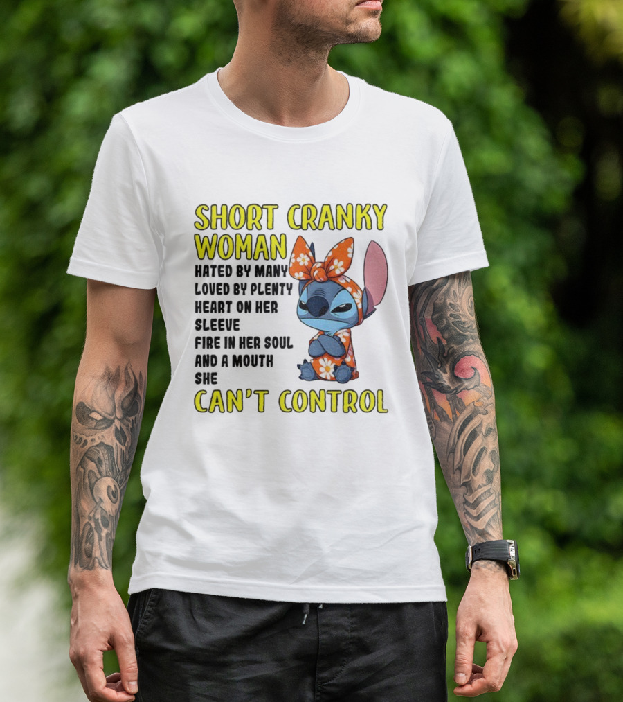 Short Cranky Woman Can't Control Cute Stitch Outfit T-Shirt