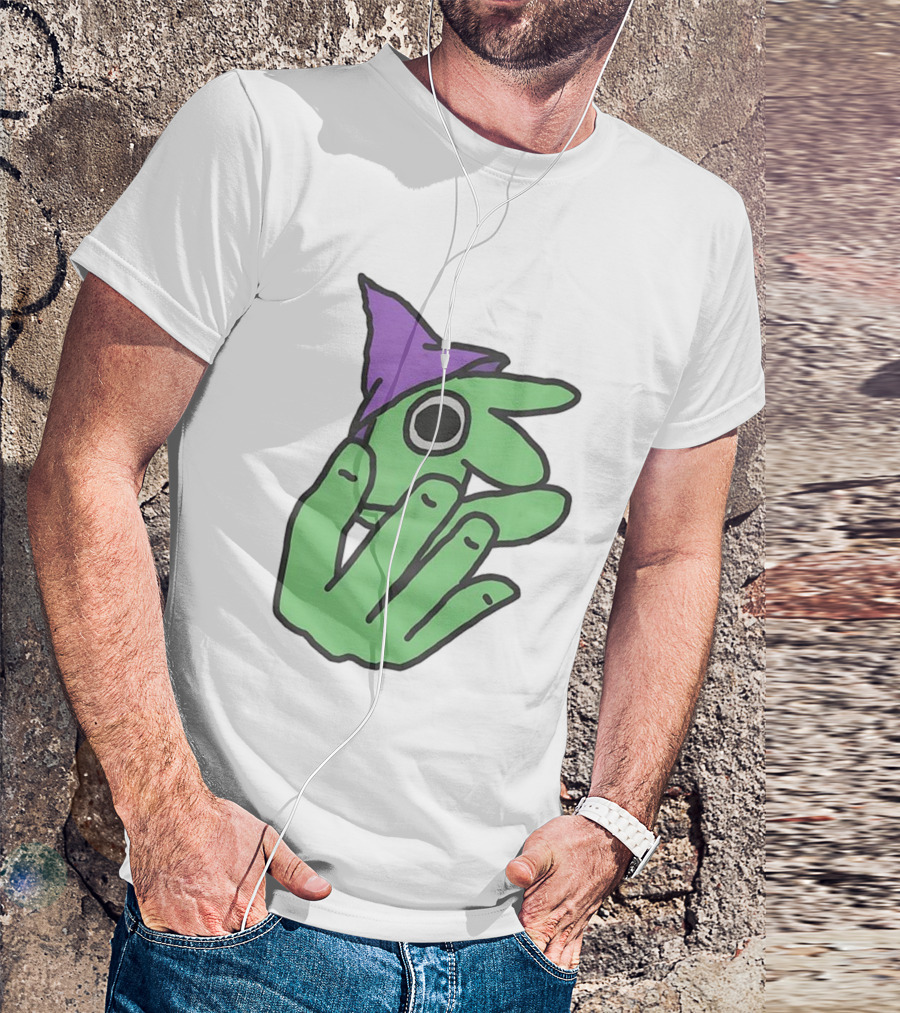 Glep Smiling Friends Character With Green Hand And Purple Hat T-Shirt