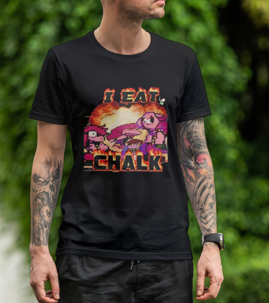 I Eat Chalk Pixel Characters Fire Background Design T-Shirt