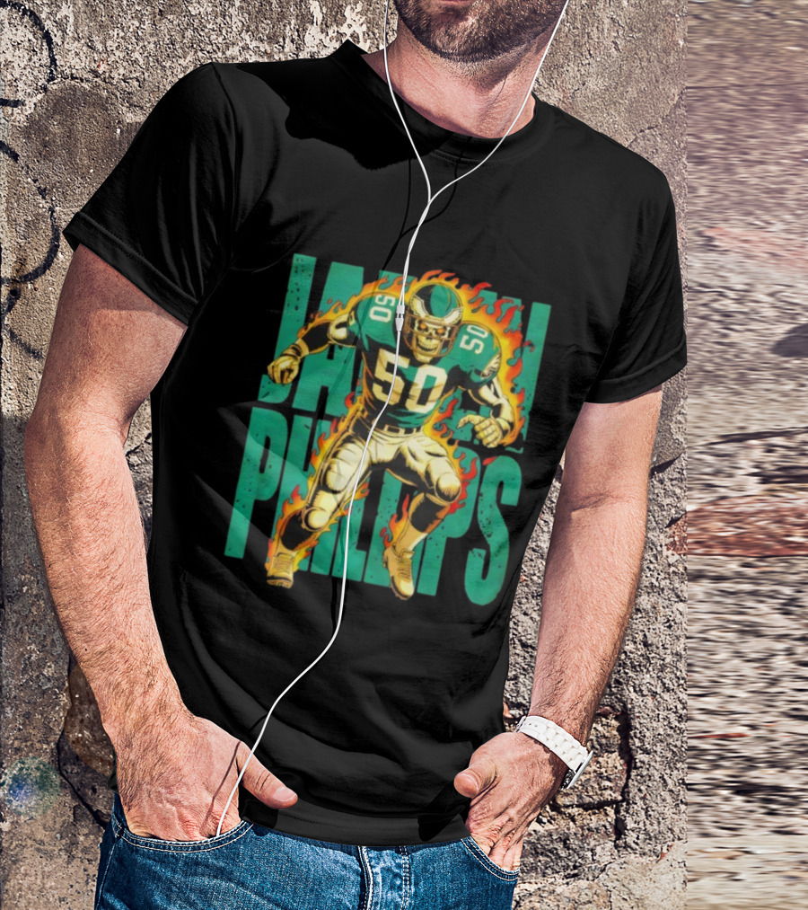 Jalen Phillips Skeleton Philadelphia Eagles Number 50 Flame Retro Style T-Shirt