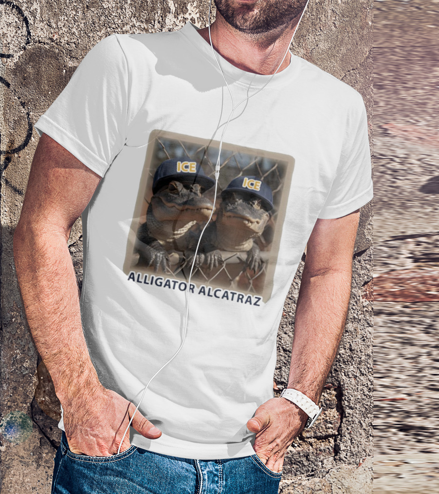 ICE Alligator Alcatraz Caps On Alligators Fence T-Shirt
