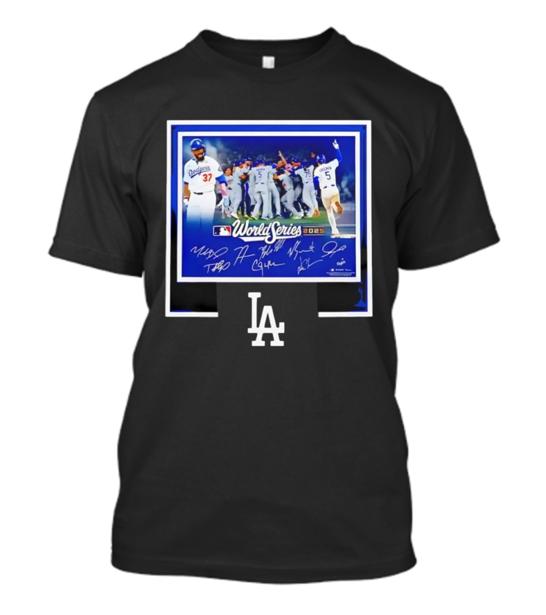 LA Dodgers World Series 2025 Autographed Signatures Celebration T-Shirt