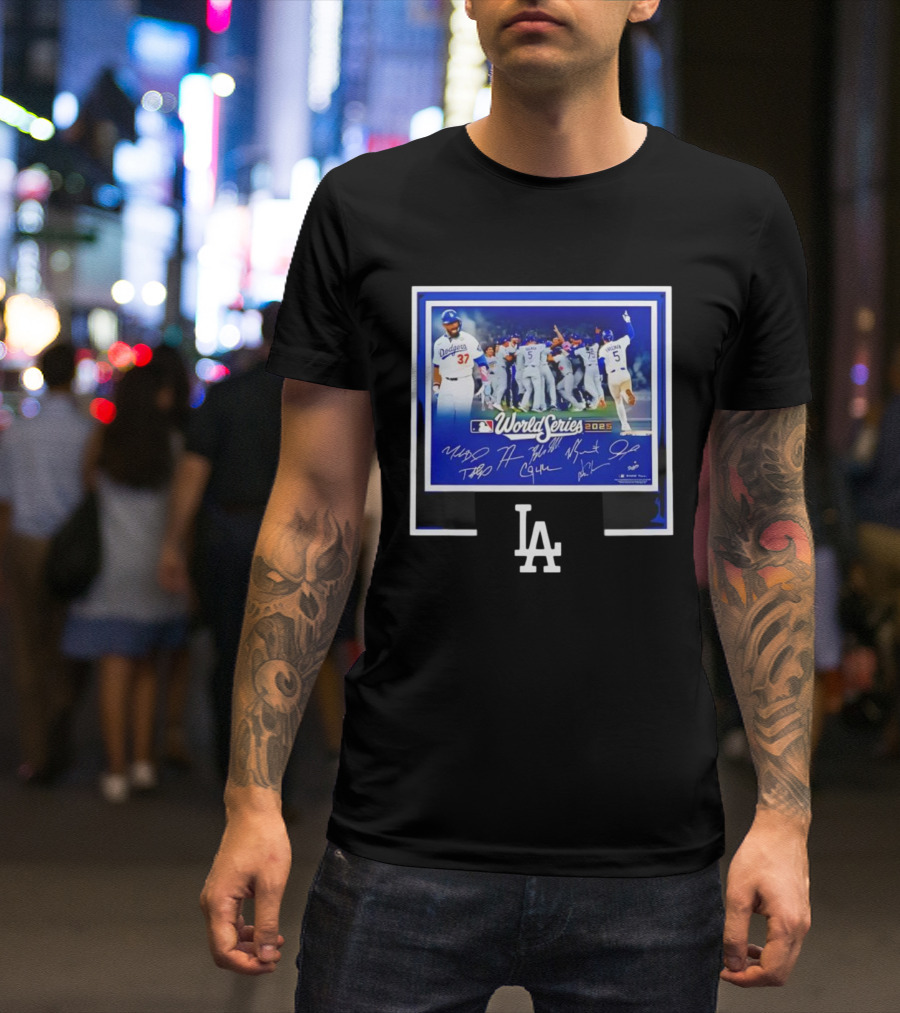LA Dodgers World Series 2025 Autographed Signatures Celebration T-Shirt