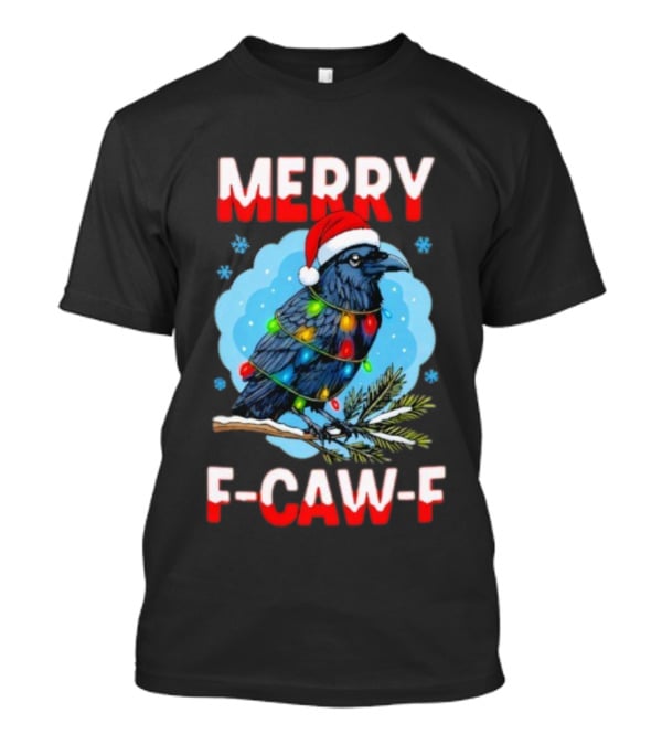 Merry Christmas F-Caw-F Santa Hat Crow With Lights T-Shirt