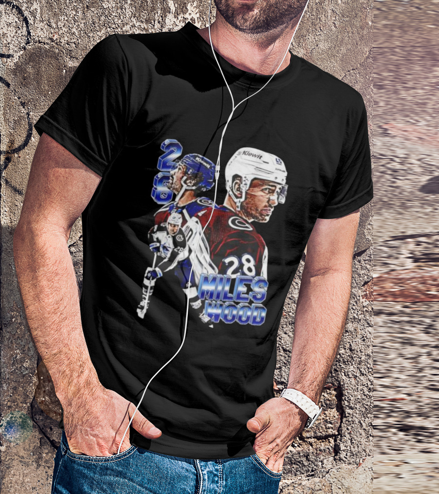 Miles Wood Colorado Avalanche Number 28 Hockey Player Collage T-Shirt