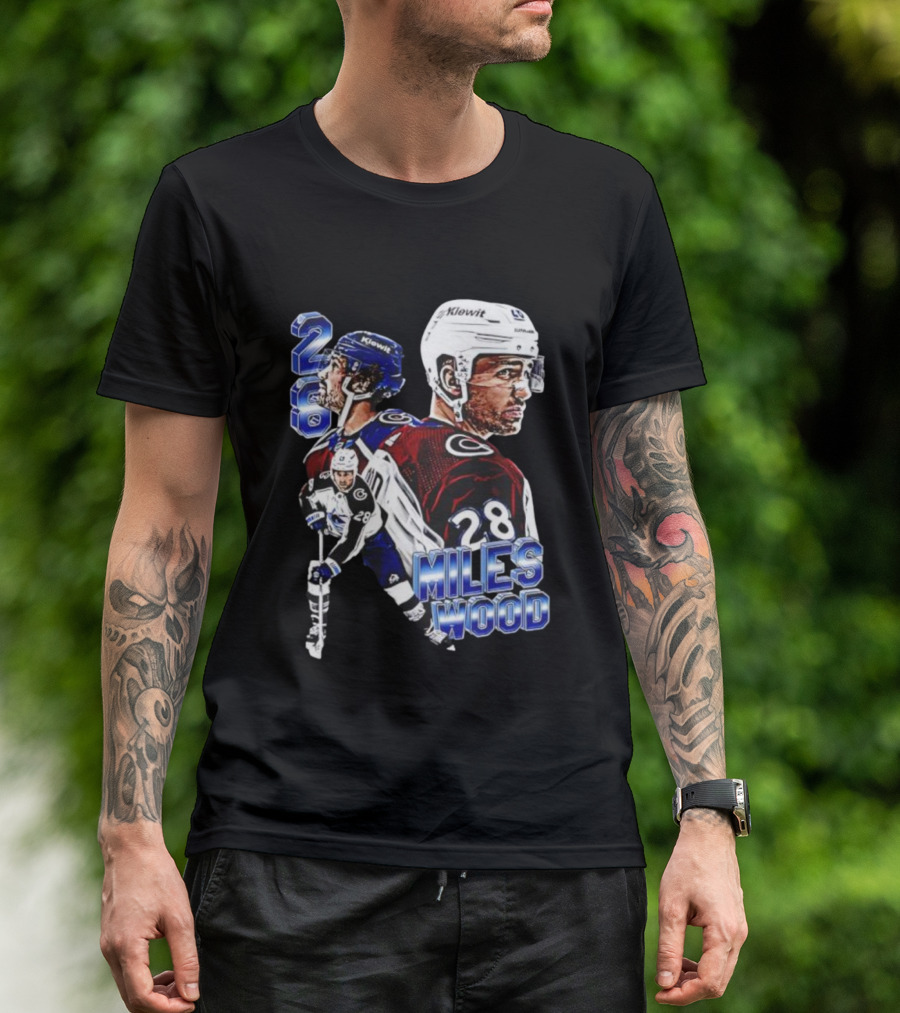 Miles Wood Colorado Avalanche Number 28 Hockey Player Collage T-Shirt