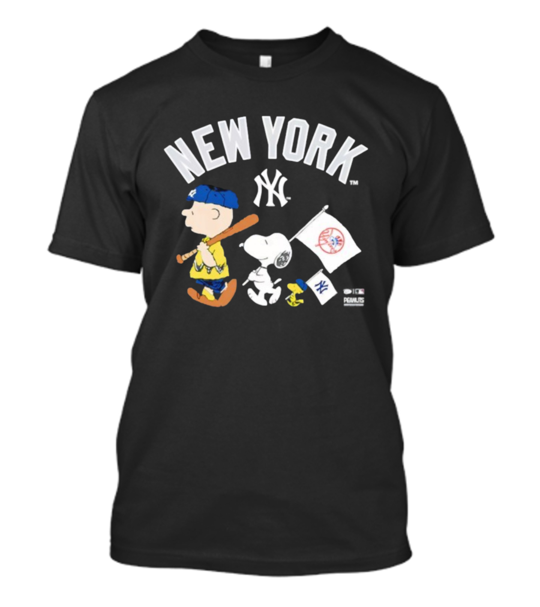 New York Yankees Peanuts Characters Baseball Flag T-Shirt