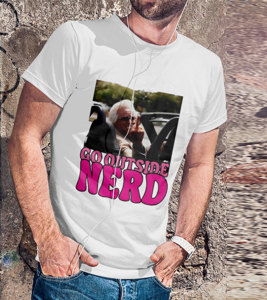 Go Outside Nerd Meme Middle Finger Convertible Image T-Shirt