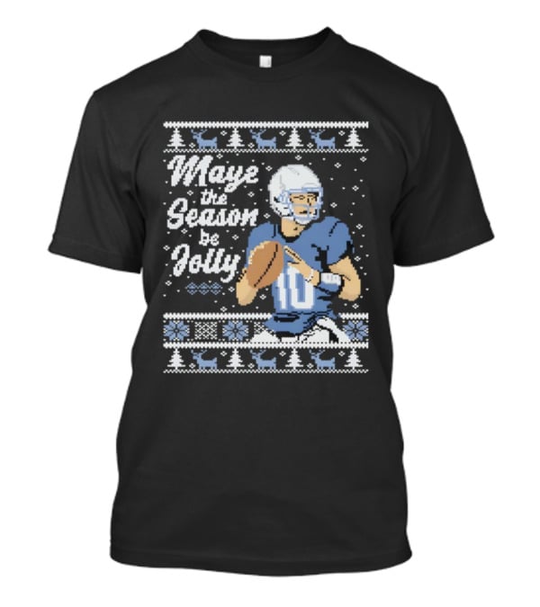 Maye The Season Be Jolly Ugly Christmas Football Player Festive Sweater T-Shirt