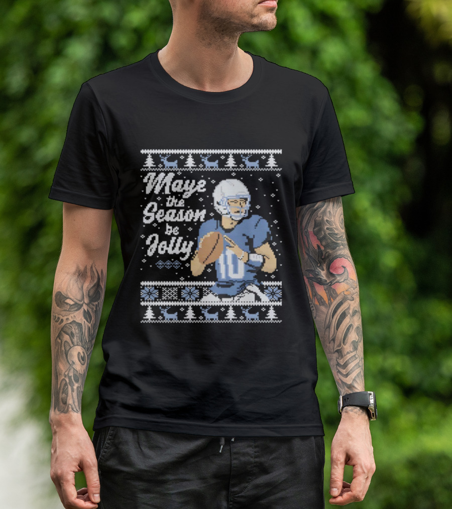 Maye The Season Be Jolly Ugly Christmas Football Player Festive Sweater T-Shirt
