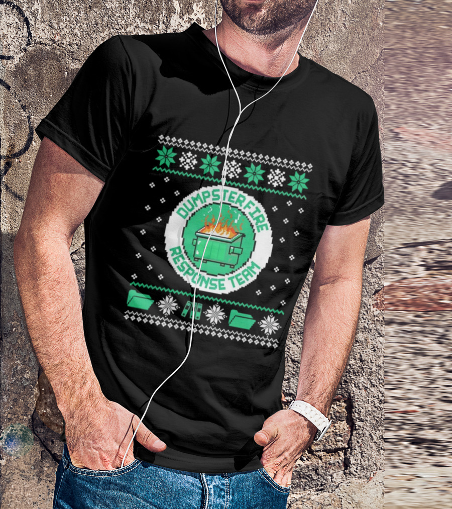 Dumpster Fire Response Team Ugly Christmas Sweater Snowflakes Retro T-Shirt