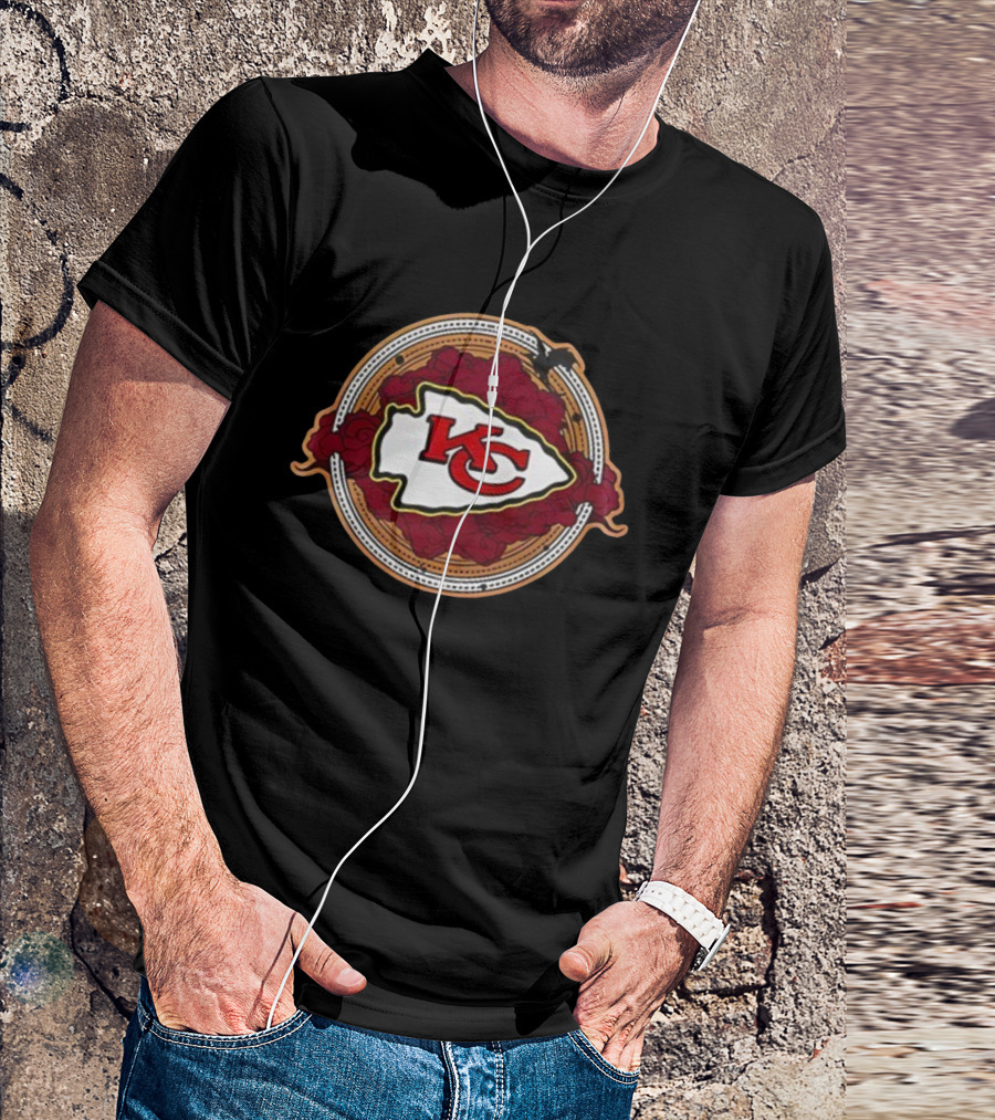 Kansas City Chiefs Arrowhead Emblem With Dragon And Rose Wings T-Shirt