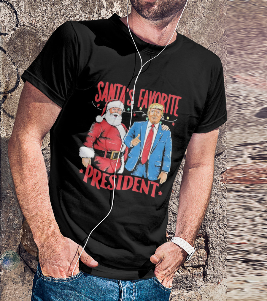 Santa's Favorite President Christmas Light Santa Trump T-Shirt
