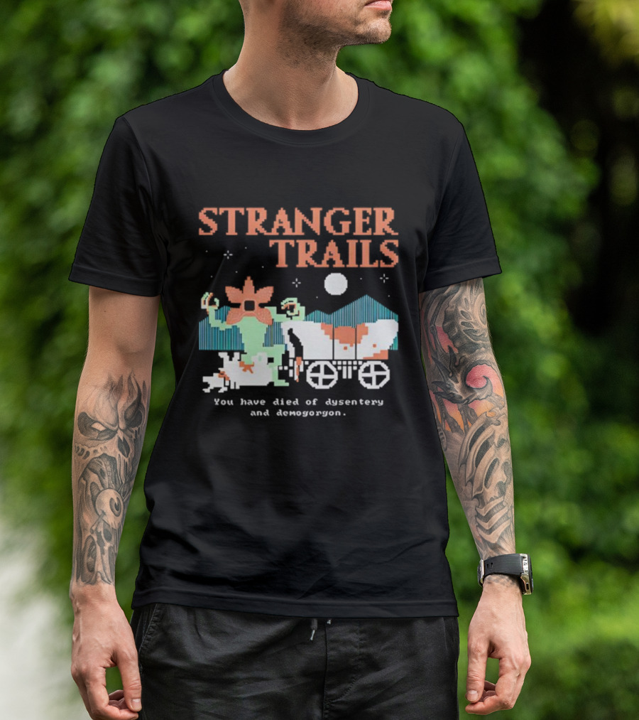 Stranger Trails Demogorgon Pixel Art Crossover Wagon Dysentery T-Shirt