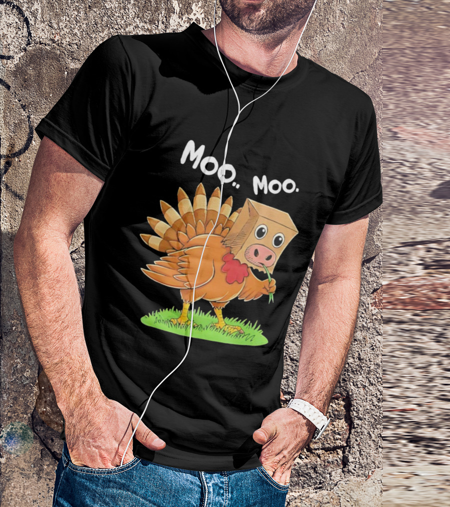 Turkey Cow Moo Moo Thanksgiving Funny T-Shirt