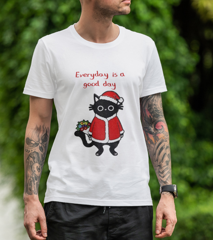 Everyday Is A Good Day Black Cat Santa Merry Christmas T-Shirt