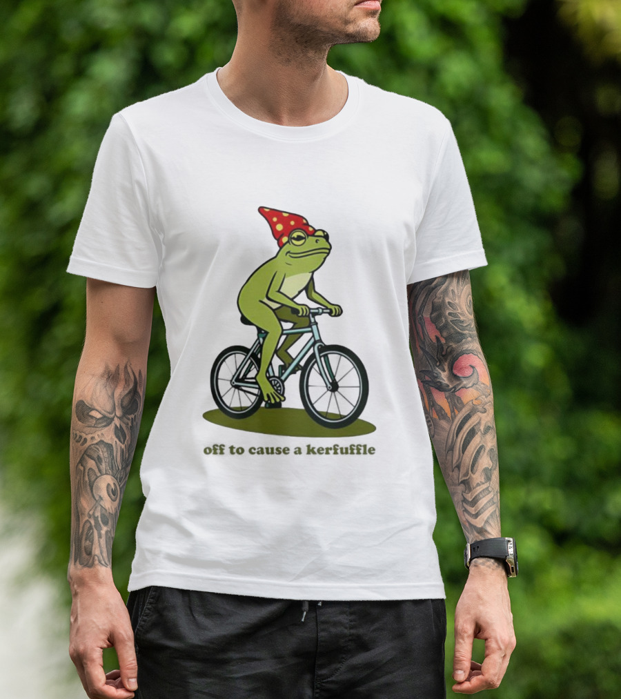 Frog Gnome Hat Bicycle Ride Off To Cause A Kerfuffle T-Shirt