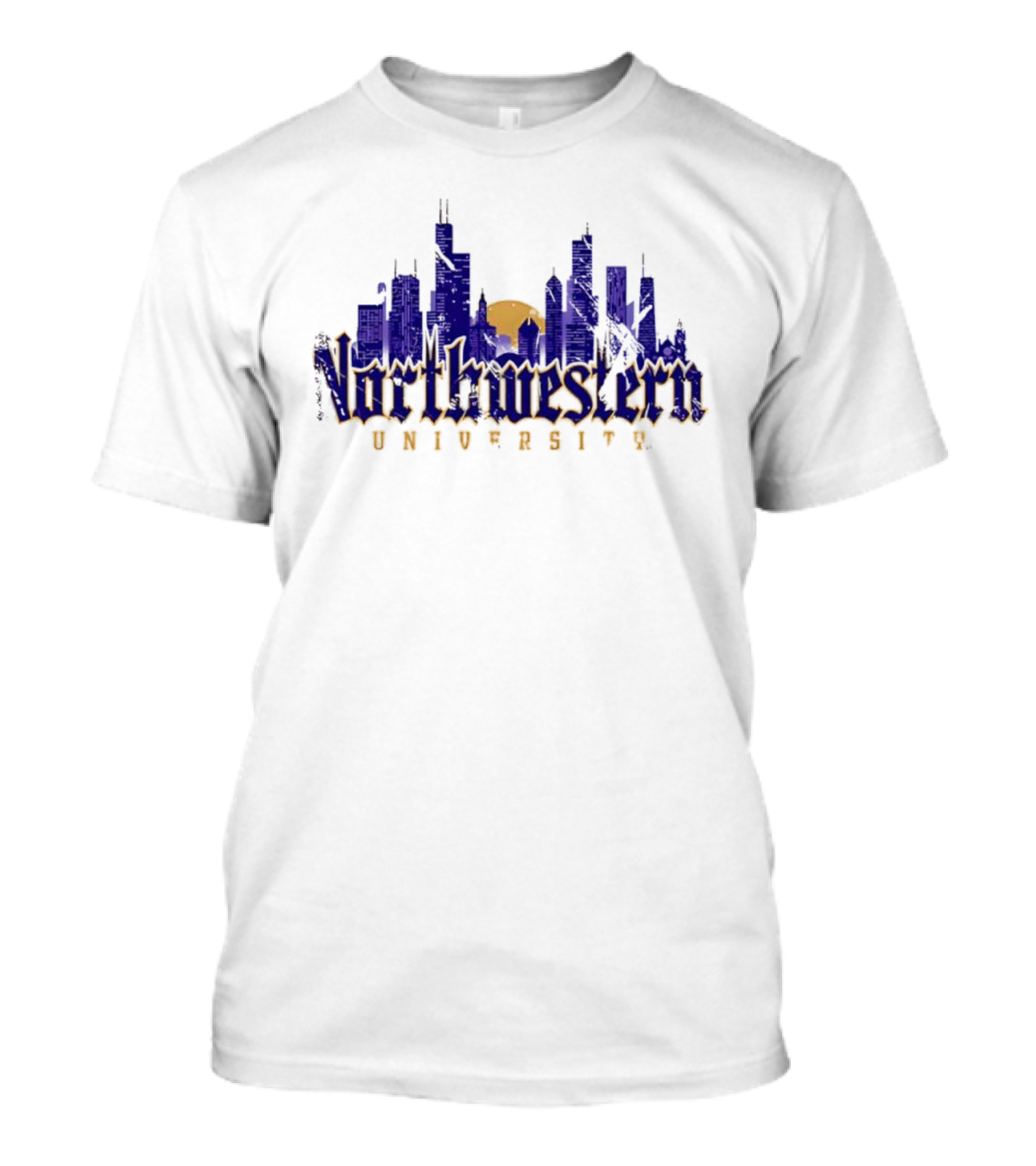 Northwestern University Chicago Skyline Gothic Style T-Shirt