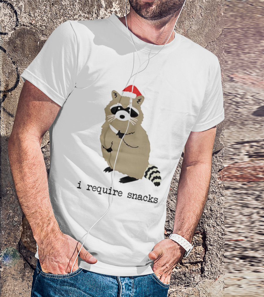 Raccoon Santa Hat I Require Snacks Festive Holiday Humor T-Shirt