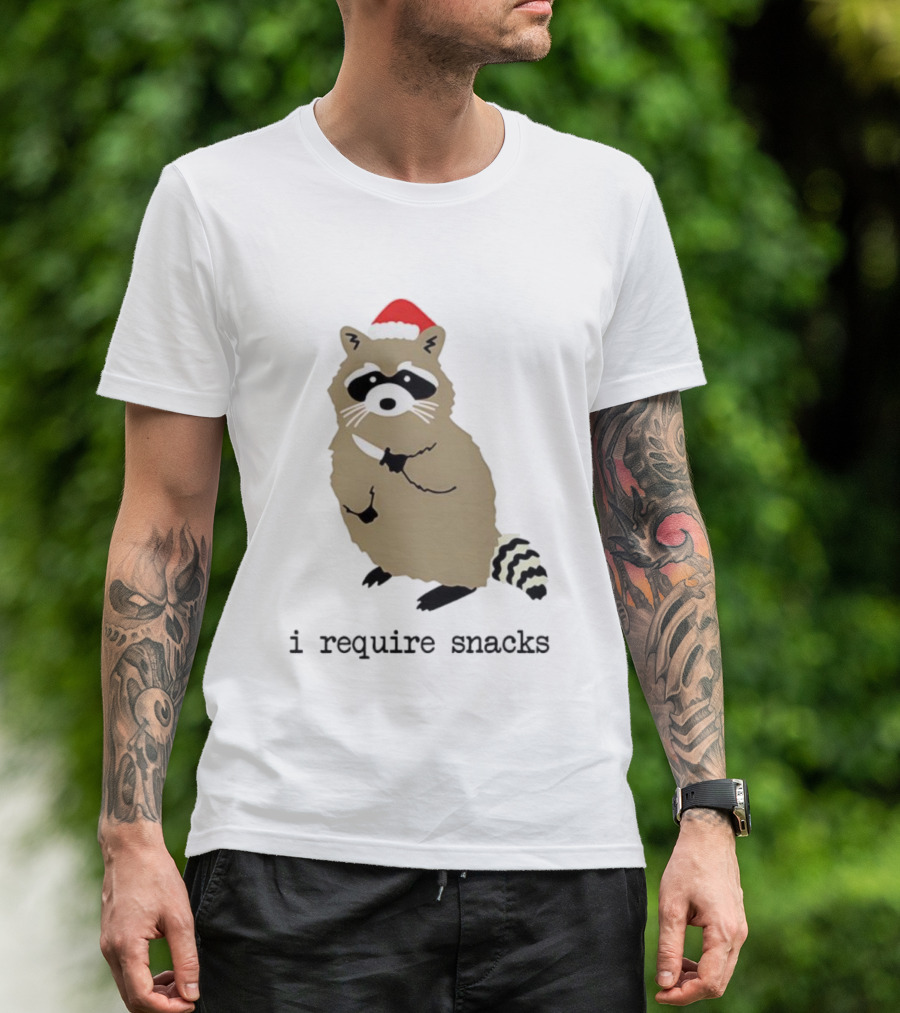 Raccoon Santa Hat I Require Snacks Festive Holiday Humor T-Shirt