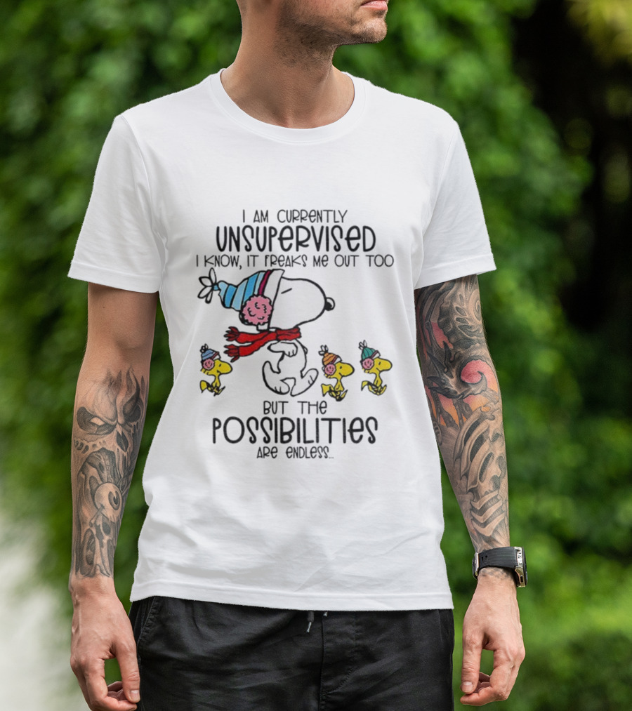 Snoopy And Woodstock Unsupervised Freaks Me Out Possibilities Are Endless T-Shirt