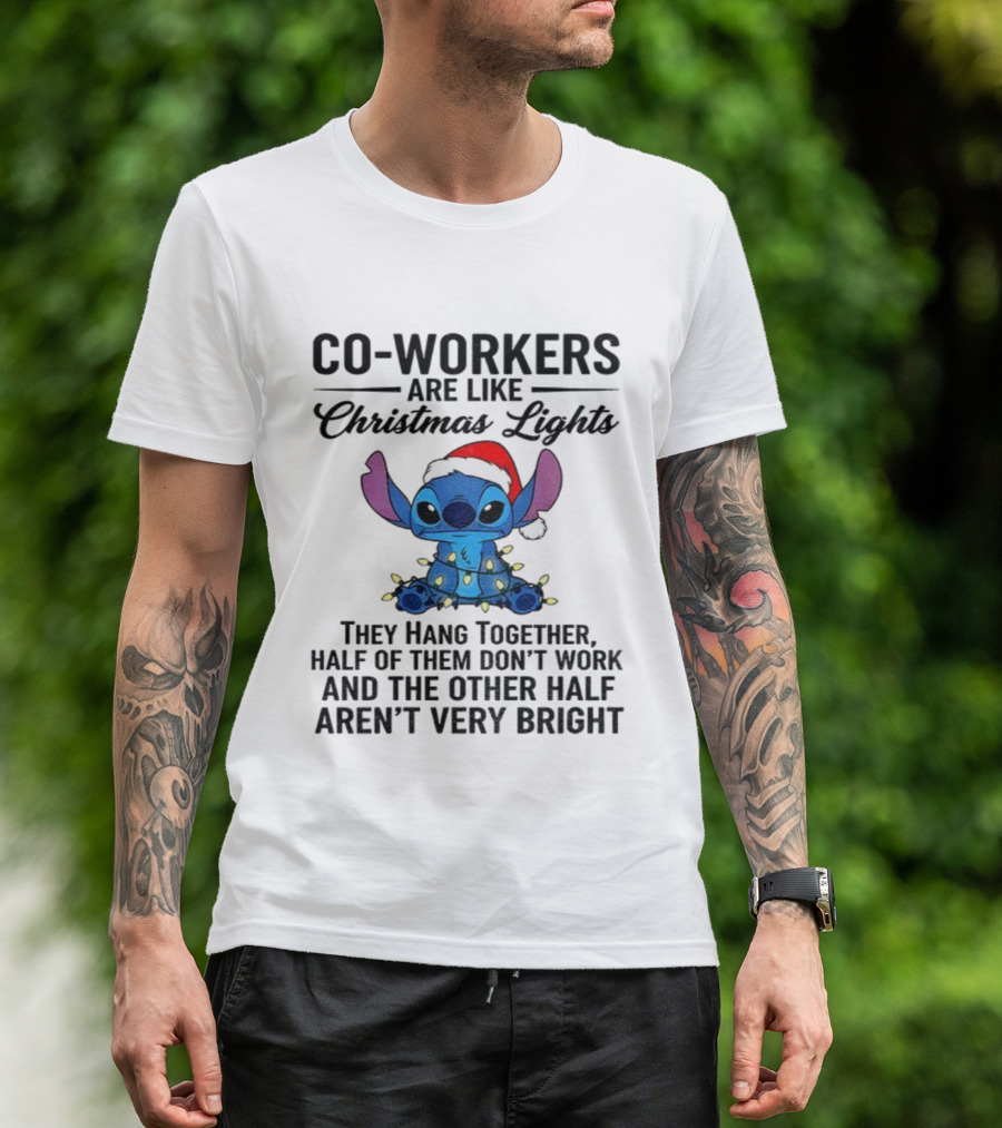 Stitch Co-Workers Are Like Christmas Lights Santa Hat Holiday Humor T-Shirt