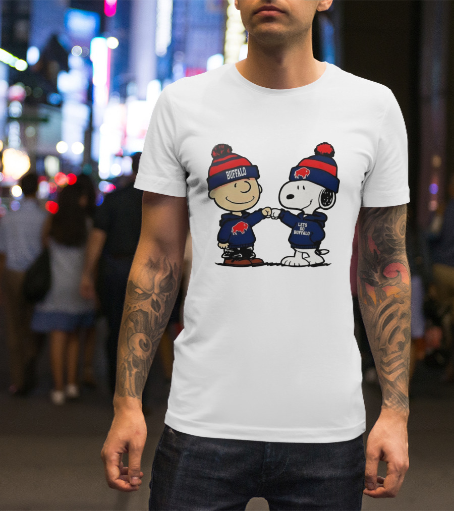 Snoopy Buffalo Bills Let's Go Holiday Football Fist Bump T-Shirt
