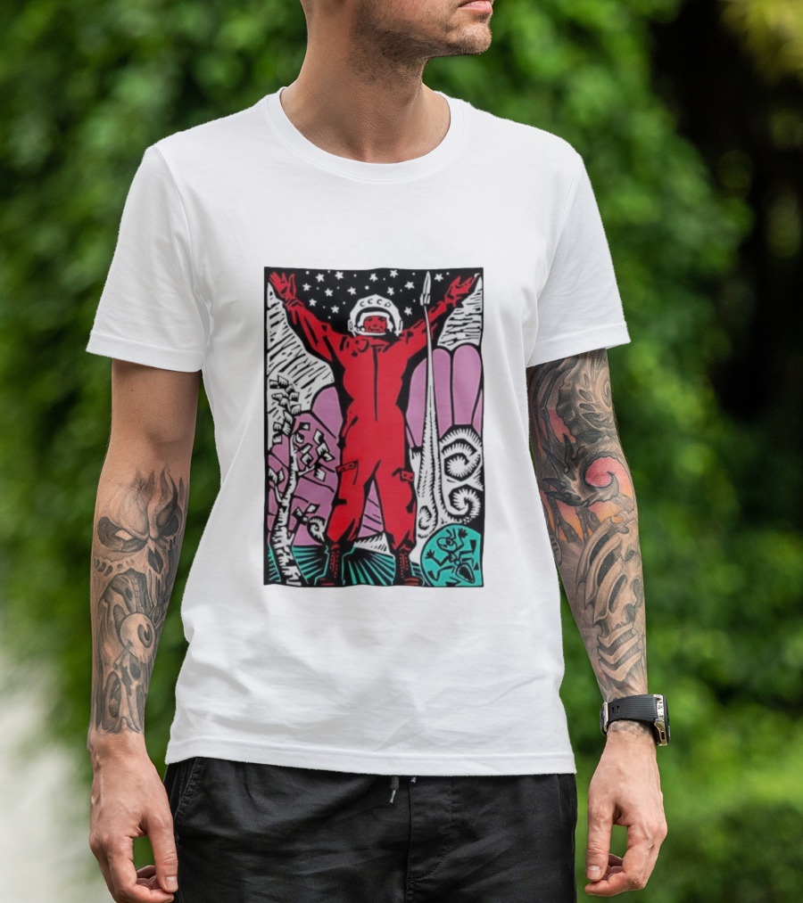 CCCP Soviet Space Hero Cosmonaut With Rocket Launch And Stars T-Shirt