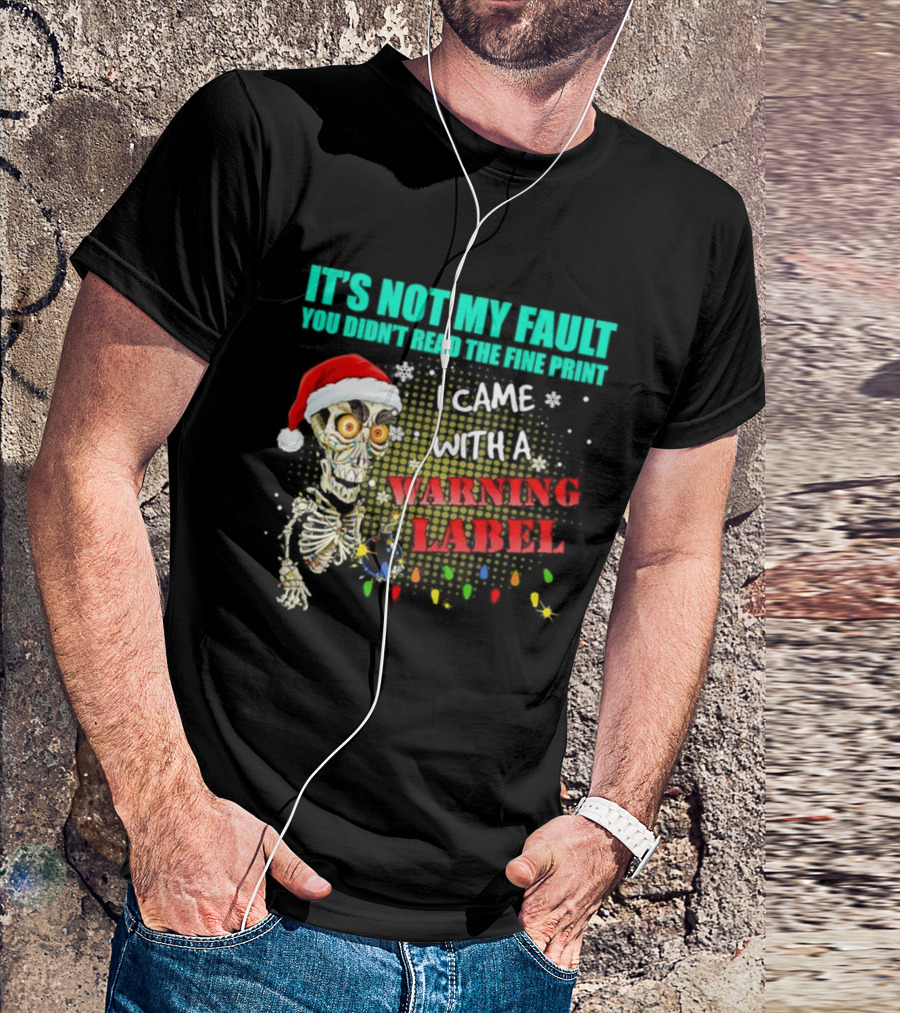 Christmas Dead Bomb Skeleton Santa Warning Label Fine Print T-Shirt