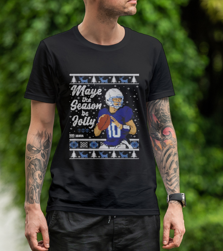Drake Maye Quarterback Retro Christmas New England Festive T-Shirt