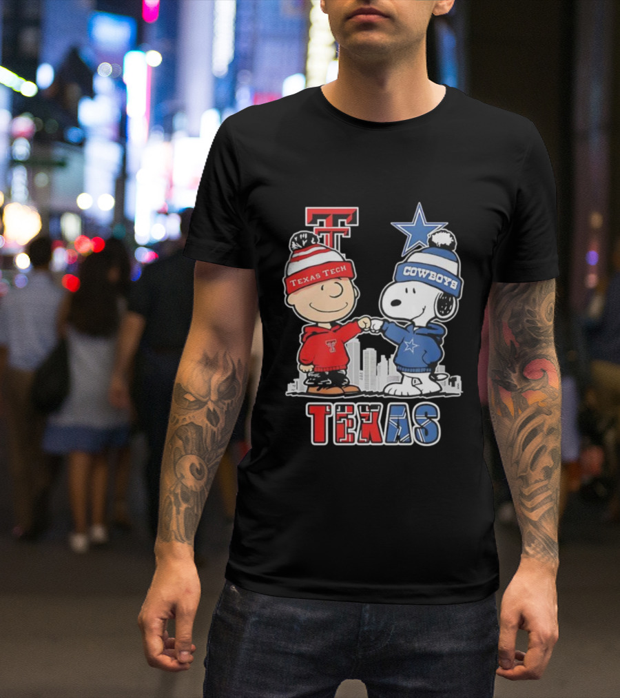 Snoopy Charlie Brown Texas Tech Red Raiders Dallas Cowboys Texas T-Shirt