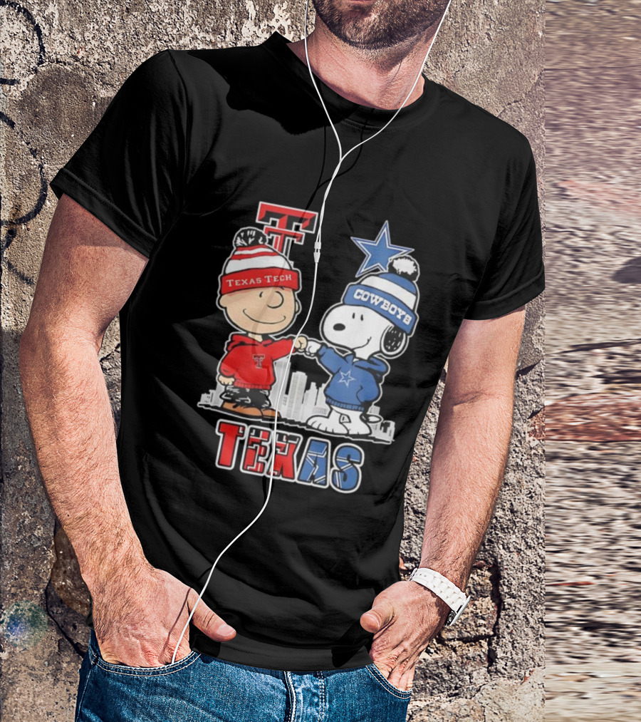 Snoopy Charlie Brown Texas Tech Red Raiders Dallas Cowboys Texas T-Shirt