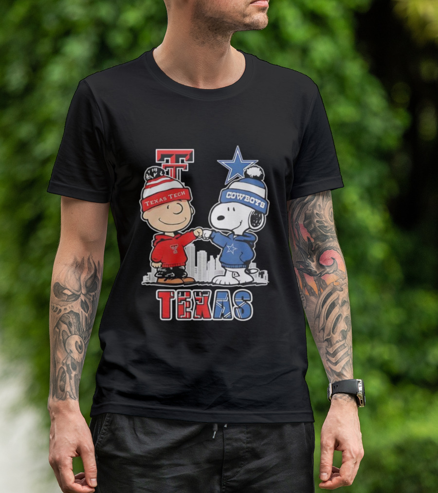 Snoopy Charlie Brown Texas Tech Red Raiders Dallas Cowboys Texas T-Shirt