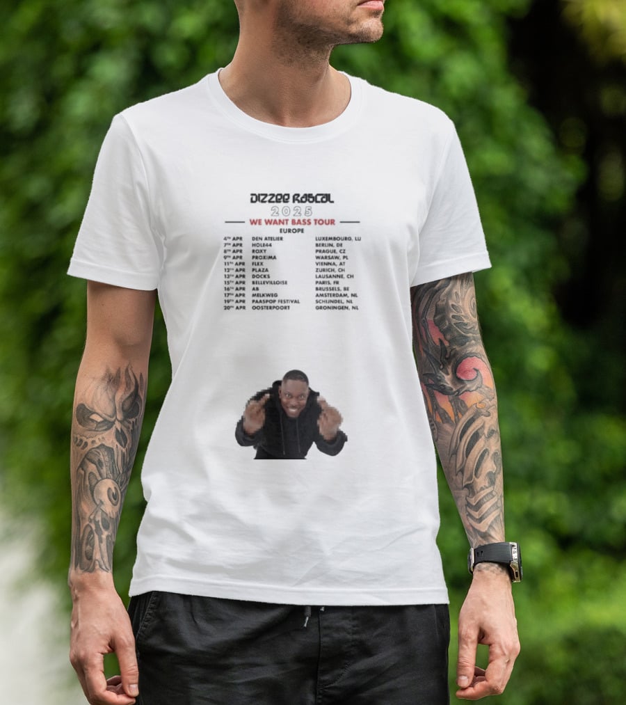 Dizzee Rascal We Want Bass Europe Tour 2025 Middle Fingers T-Shirt