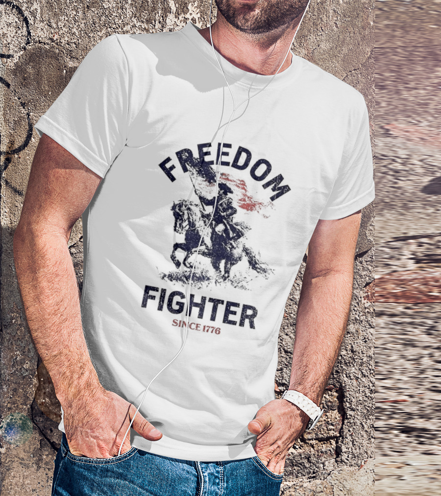 Freedom Fighter Since 1776 Soldier Waving American Flag T-Shirt