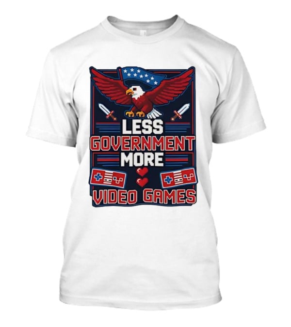 Less Government More Video Games Eagle Patriot Swords Retro Controllers T-Shirt