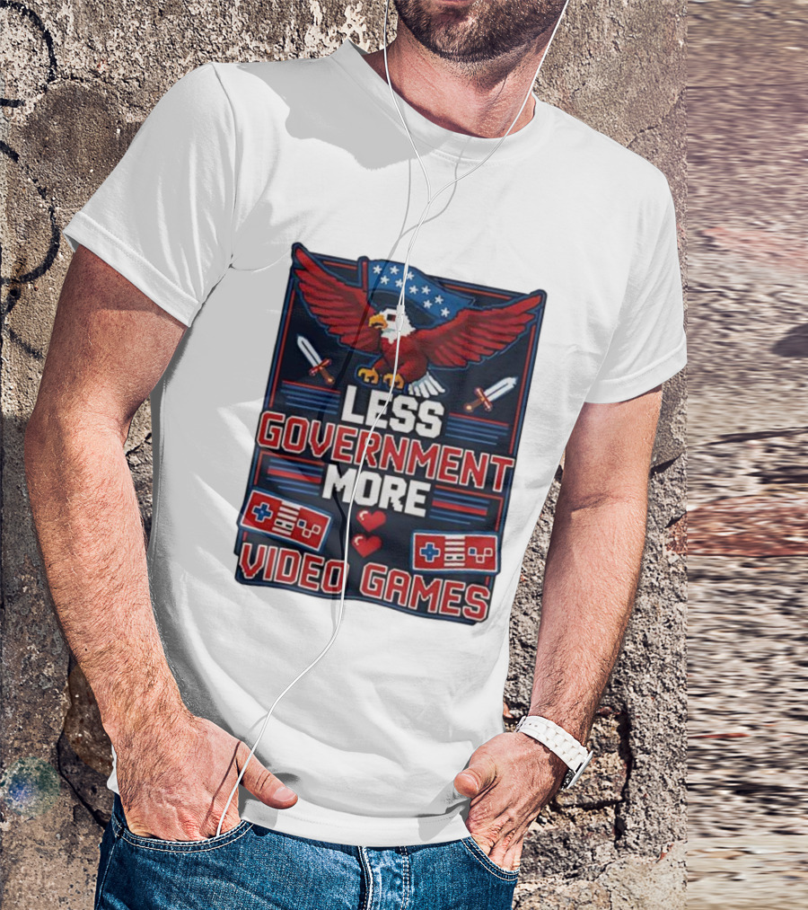 Less Government More Video Games Eagle Patriot Swords Retro Controllers T-Shirt