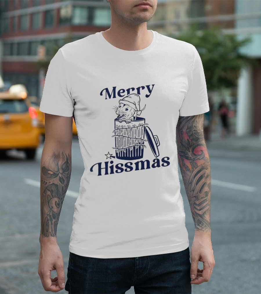 Merry Hissmas Cat in Trash Can Festive Humor T-Shirt