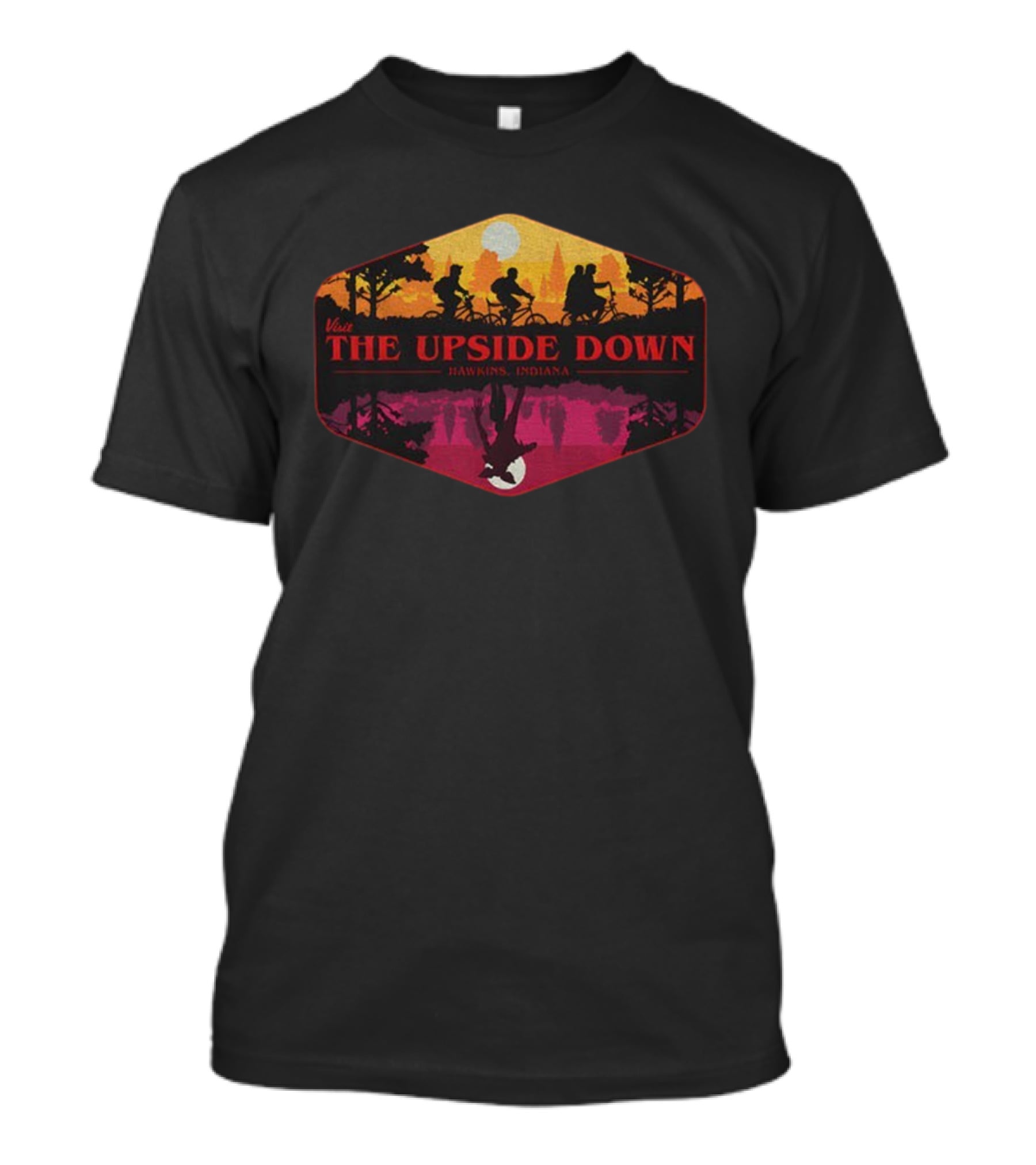 Stranger Things Visit The Upside Down Hawkins Indiana Bike Silhouette T-Shirt