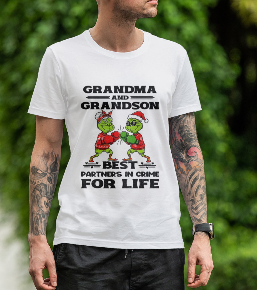Grinch Grandma And Grandson Best Partners In Crime For Life Boxing Duo T-Shirt