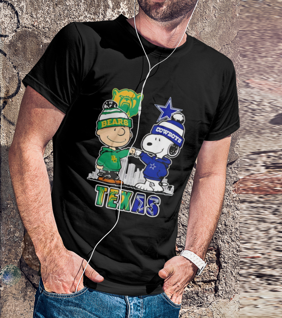 Charlie Brown And Snoopy Texas Baylor Bears Dallas Cowboys Collaboration T-Shirt