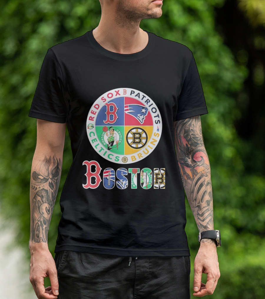 Boston Red Sox Patriots Celtics Bruins Team Emblems T-Shirt