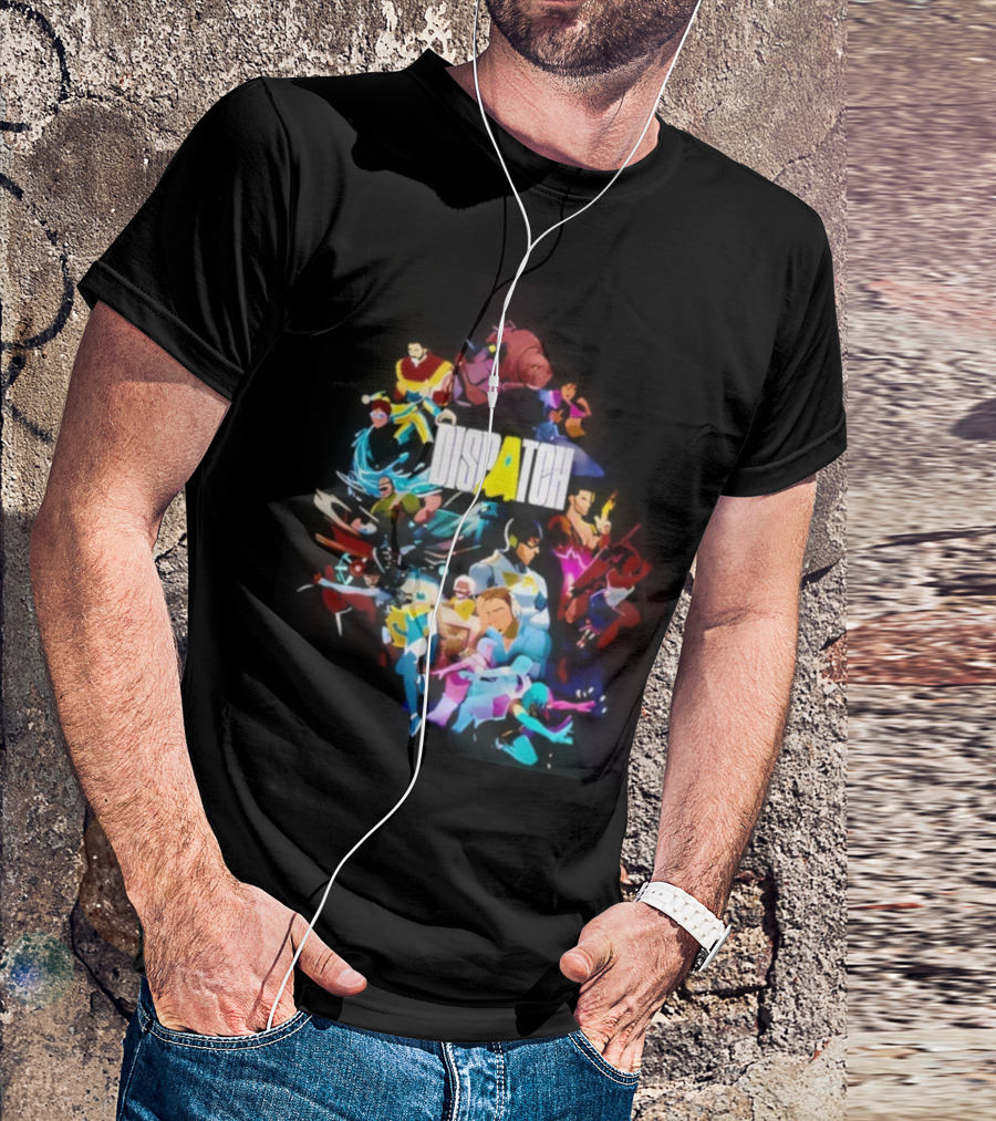 Dispatch Neon Heroes Video Game Characters Vibrant Ensemble T-Shirt