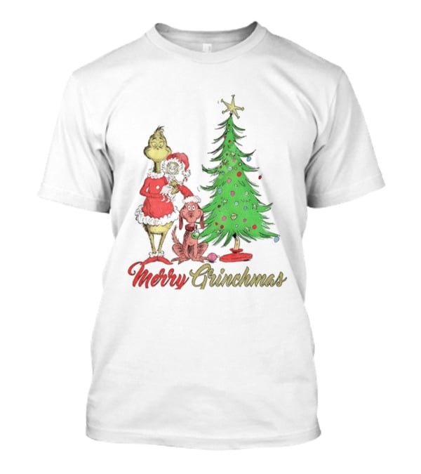 Merry Grinchmas Grinch Cindy Lou Who Max The Dog Christmas Tree T-Shirt