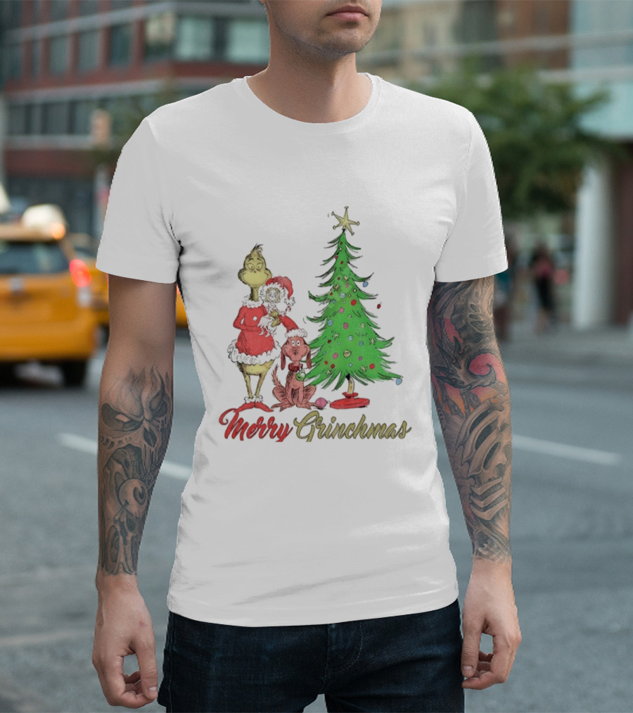 Merry Grinchmas Grinch Cindy Lou Who Max The Dog Christmas Tree T-Shirt