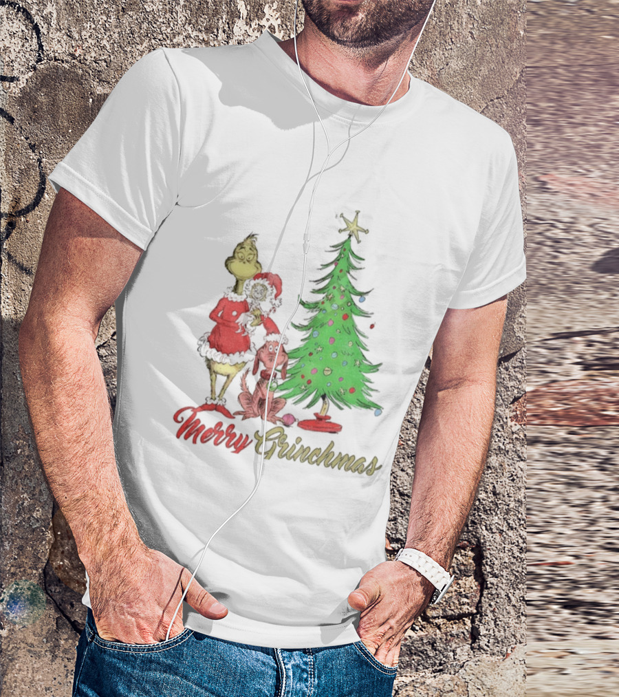 Merry Grinchmas Grinch Cindy Lou Who Max The Dog Christmas Tree T-Shirt