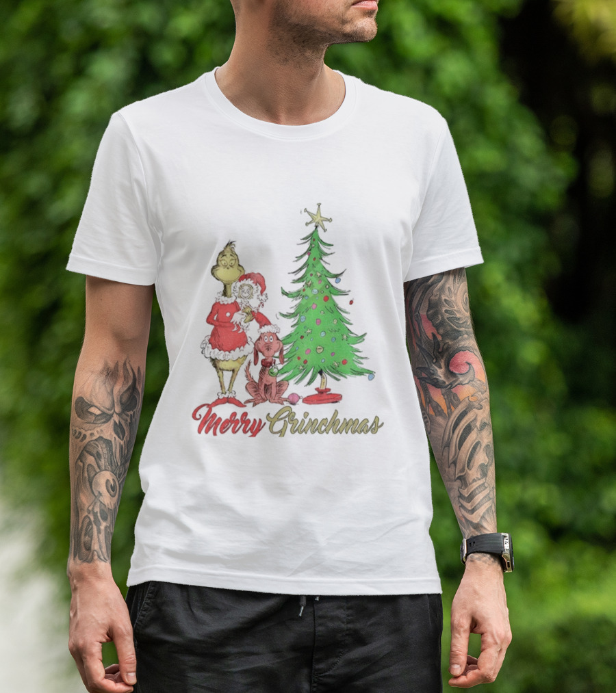 Merry Grinchmas Grinch Cindy Lou Who Max The Dog Christmas Tree T-Shirt