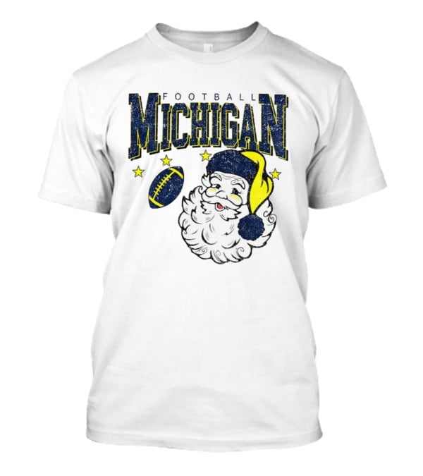 Michigan Wolverines Football Christmas Santa With Stars And Football Design T-Shirt